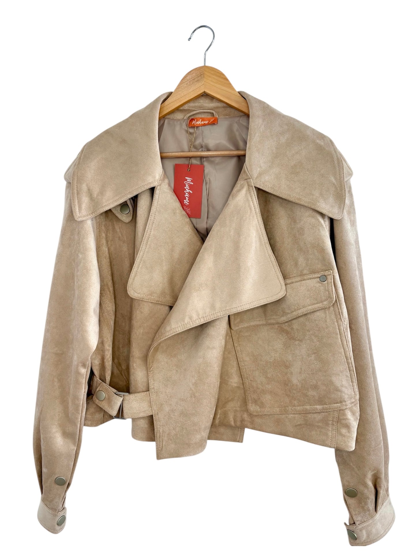 Casaco Biker pele de pêssego Bege | Minhámê