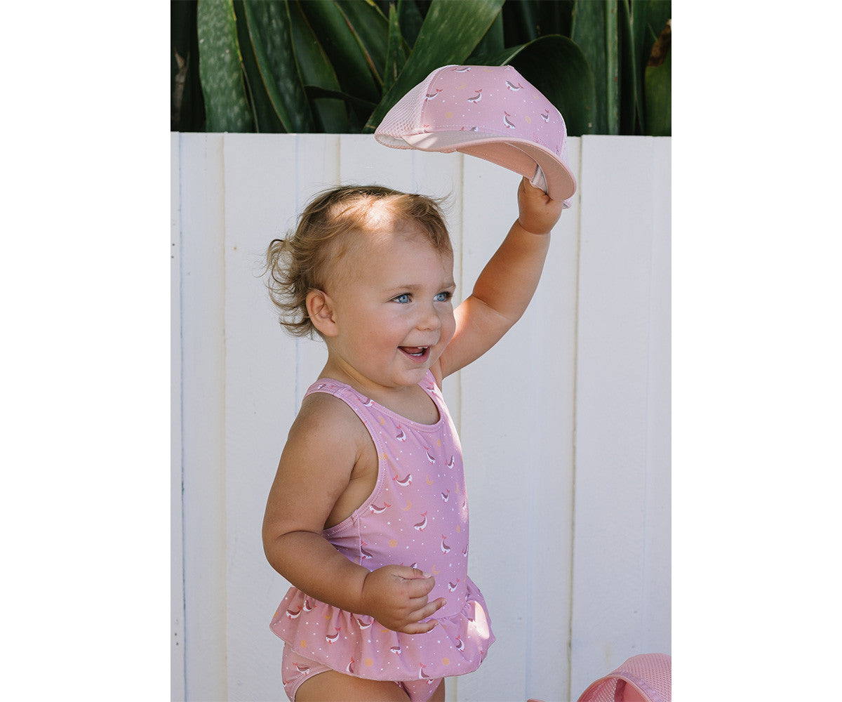 Fato de Banho com folhos Whale Pink | Monneka