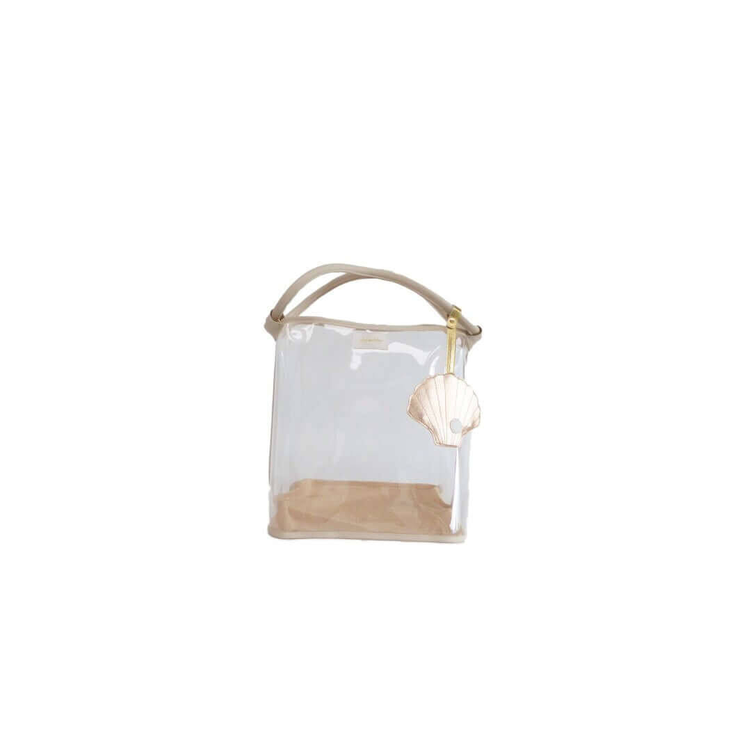 Mala de praia grande transparente com fundo anti-areia na cor beige da marca play and store