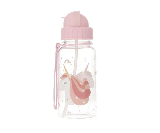 garrafa de plástico com palhinha dobrável em silicone no padrão mágica unicorn da marca tutete